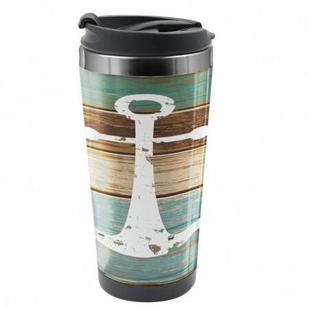 

Anchor Travel Mug Grunge Marine Wooden Plank Steel Thermal Cup 16 oz by Ambesonne