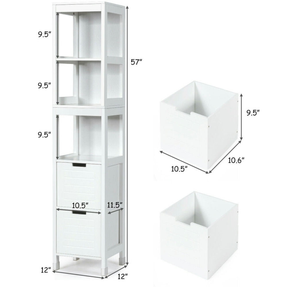 Finihen Bathroom Storage Cabinet, Bathroom Floor Cabinet, 5-Tier Multifunctional Bathroom Floor Cabinet Storage with 2 Drawers, for Bathroom, Living Room, Bedroom, Kitchen, White Finihen Bathroom Storage Cabinet, Bathroom Floor Cabinet, 5-Tier Multifunctional Bathroom Floor Cabinet Storage with 2 Drawers, for Bathroom, Living Room, Bedroom, Kitchen, White