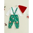 thumbnail image 6 of Baby Toddler Boy Christmas 3Pcs Outfit, 0 3 6 9 12 18 Months Long Sleeve Dots Printed Bow Tie Romper with Overall Pants and Hat Infant Clothing Set, 6 of 9