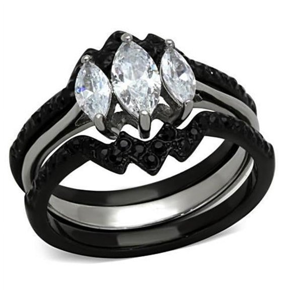 Alamode TK1347-9 Women Two-Tone IP Black Stainless Steel Ring with AAA Grade CZ in Clear - Size 9