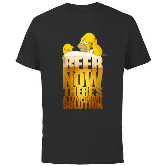 The Simpsons Homer Simpson Beer There’s a Temporary Solution - Short Sleeve Cotton T-Shirt for Adults - Customized-Navy