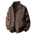 thumbnail image 2 of DPTALR Men's Classic Stand Collar Leather Jacket Solid Color Long Sleeve with Zipper Pockets,Coffee, M, 2 of 9