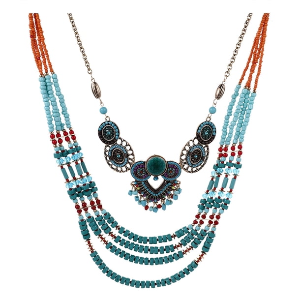 Collar boho retro con cuentas de búho, collar hecho a mano con cuentas, joyas para mujer