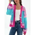 thumbnail image 3 of Long Sleeved Fall V-neck Colorful Striped Print Casual Knit Cardigan Coat, 3 of 6