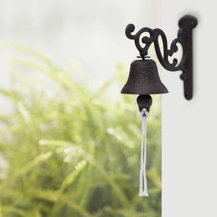 13.5*13.5cm Cast Iron Door Bell Wall Mounted Vintage Faux Bronze Outside Decorative Accent Bells with Practical Rope