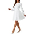 thumbnail image 4 of INSPIRE CHIC Women's Contrast Button Decor Long Sleeve Wear-to-Work Dress XL White, 4 of 6