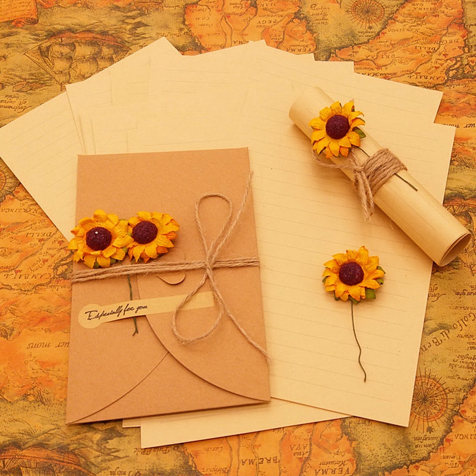 Opvise Letter Paper Envelope Set Romantic Vintage Style with Flowers Decoration Clear Line Smooth Writing Letter Envelopes E
