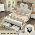 thumbnail image 5 of VanAcc King Size Bed Frame, Wooden Platform Storage Bed with 51.2" Bookcase Headboard(White), 5 of 8