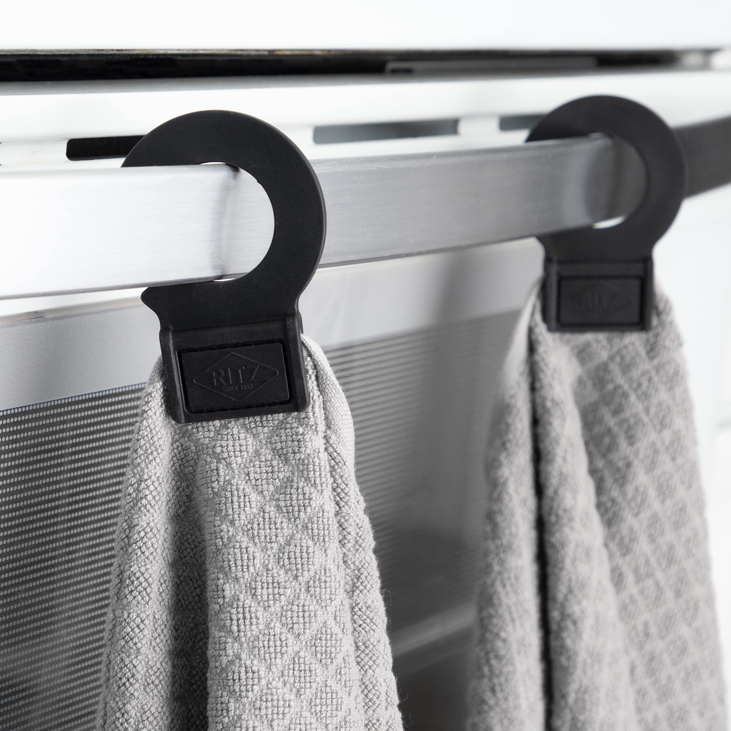 RITZ Hook and Hang Woven Kitchen Towel, Set of Two, Titanium