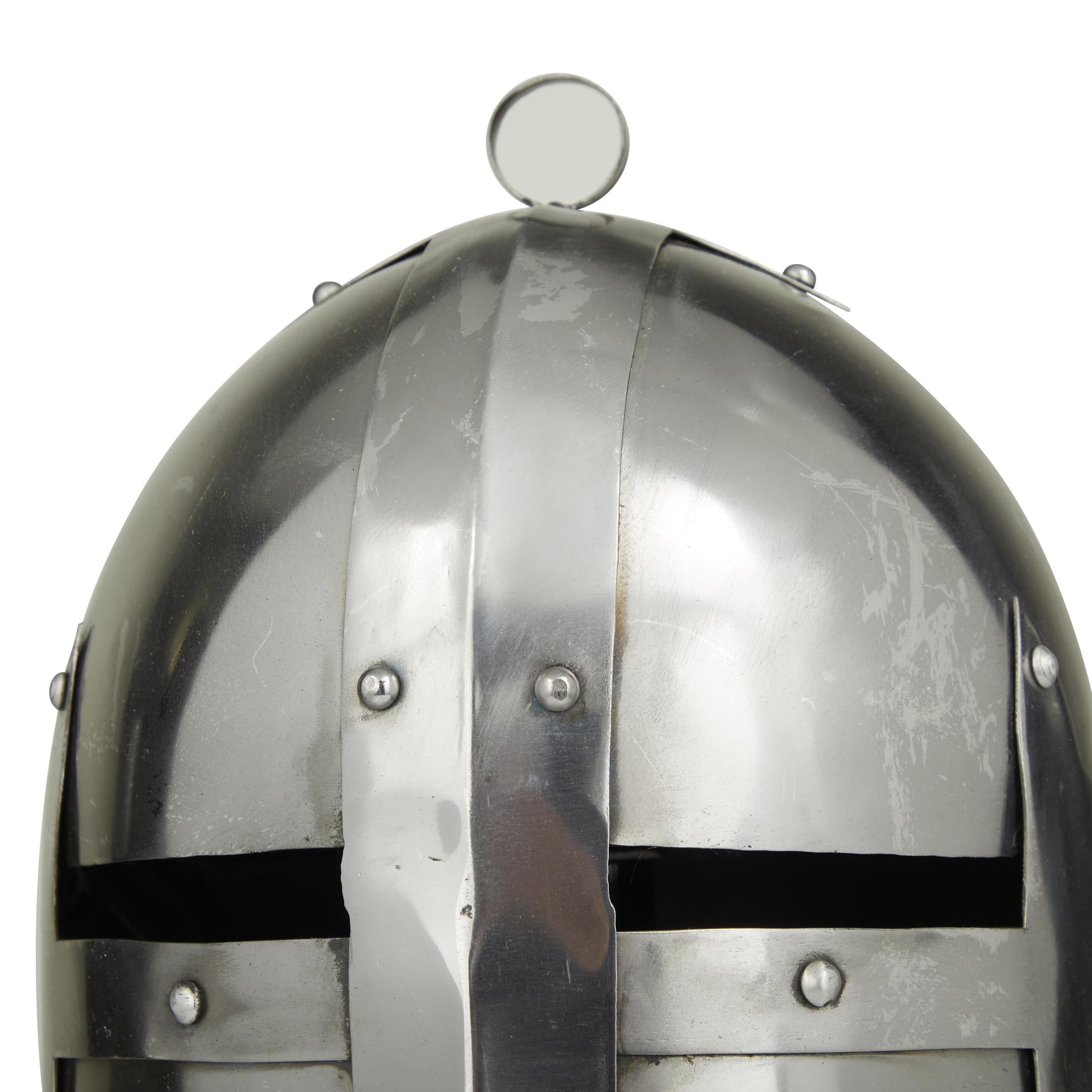 18" Silver Metal Replica Medieval Knight Crusader Mask Helmet with Black Wood Stand, by DecMode
