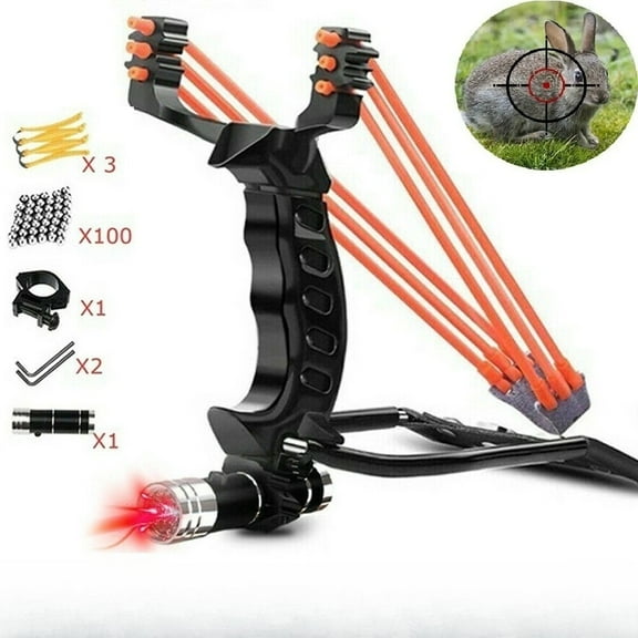 Professional Folding Slingshot Set Hunting High Velocity Catapult w/ Wrist Laser