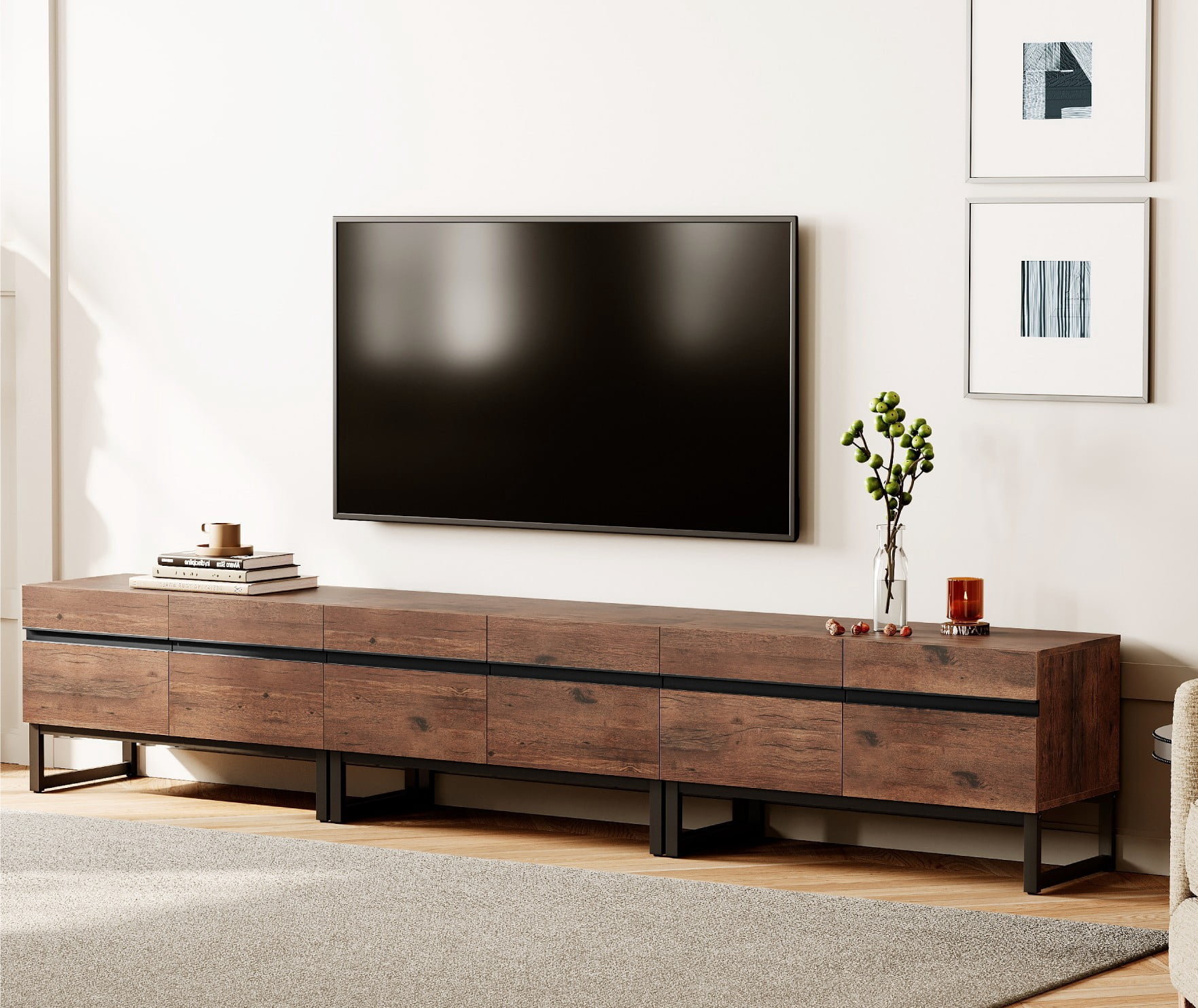 Modern TV Stand, 4 In 1 Entertainment Center TV Console With Storage Cabinets And Metal Base,Media Console For Living Room