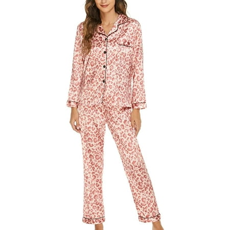 

DanceeMangoo Women Print Pajama Set Long Sleeve Two-Piece Sleepwear V-Neck Nightwear Warm Soft Loose Fit Pjs Indoor Wear