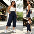 thumbnail image 2 of DHFJKG Women Denim Capri Pants Summer Lightweight Stretch Soft Loose Fit Straight Leg Casual Drawstring Jeans Pants Stylish Trousers, 2 of 6