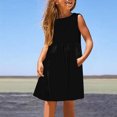 thumbnail image 2 of Ecqkame Girl's Summer Sleeveless Dresses Kids Casual Solid Color Cute Dress Vacation Sweet Beach Clothes Black 13 Years on Clearance, 2 of 5