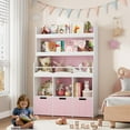 thumbnail image 3 of Homfa 55.5” H Kids Bookshelf with 2-Tier Book Shelves, Children Toy Organizer with 3 Cubes and Removable Drawers, Pink & White, 3 of 8