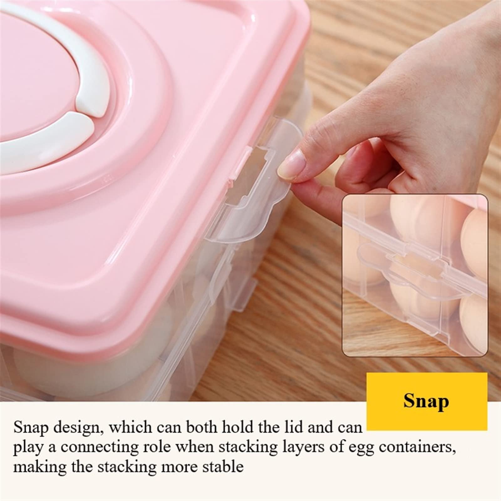 Deviled Egg Containers with Lid, 40 Eggs Portable Storage Deviled Egg Carrier with Lid and Handle, Stackable Deviled Egg Carrier, Egg Container for Refrigerator Storage (2 Layers, Pink)