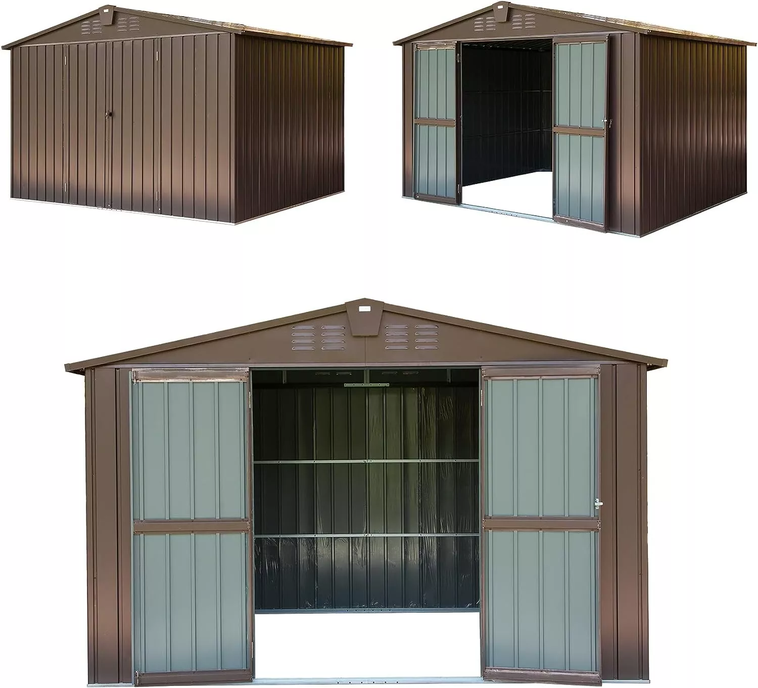 Domi Outdoor 10x 8FT Storage Shed with Lockable Door , Metal Garden Shed for Backyard, Patio, Lawn for Bike, Trash Can, Tools, Lawn Mowers, Pool Toys(Brown)