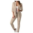 thumbnail image 2 of Meichang Suit Set for Women Casual Half Sleeves Blazer Lapel Collar Outwears Slim Fit Drawstring Pants Solid Business Suit Set, 2 of 6