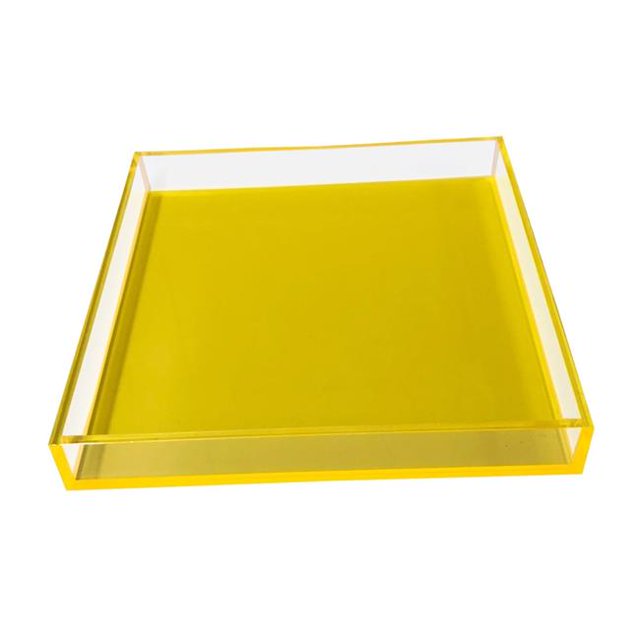 Plateau Carré en Lucite Jaune Néon