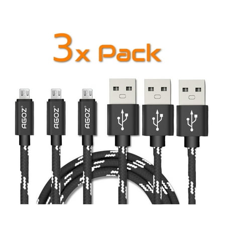 Micro Usb 6ft 3 Pack 6ft Durable Heavy Duty AGOZ Braided Micro USB FAST Charging Charger Data Sync Cable Cord For LG Premier, K10, Treasure L51AL L52VL, B470 / B471, G Vista H740 ()