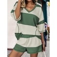 thumbnail image 4 of Women's Striped Oversized Sets Shirts Shorts for Summer Lounge Green S, 4 of 10