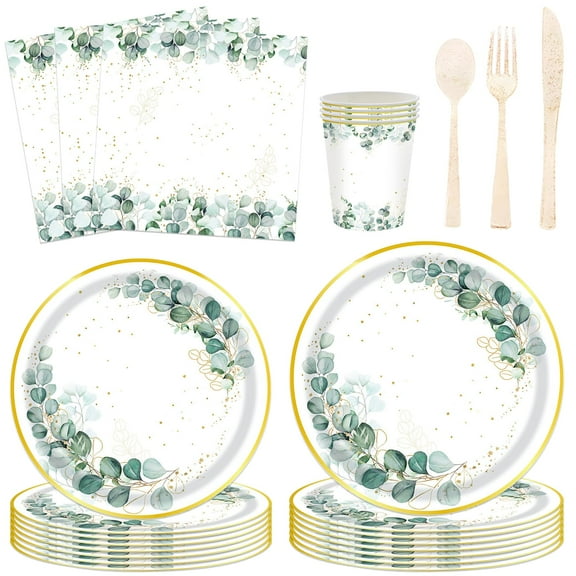 175 Pcs Sage Green Paper Plates AFN1and Napkins Supplies, Sage Green Paper Plate Decorations Eucalyptus Plates for Birthday Baby Shower Bridal Shower Wedding Engagement Baptism (25set)