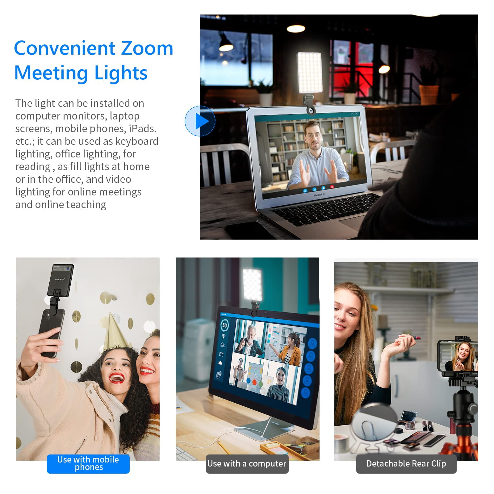 NEEWER LED Luz Selfie con Clip Frontal y Trasero para Tel/Portátil