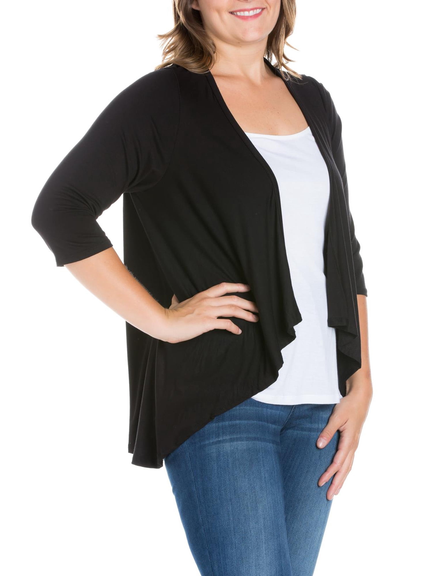 24/7 Comfort Apparel Women's Plus Size Elbow Length Sleeve Open Cardigan