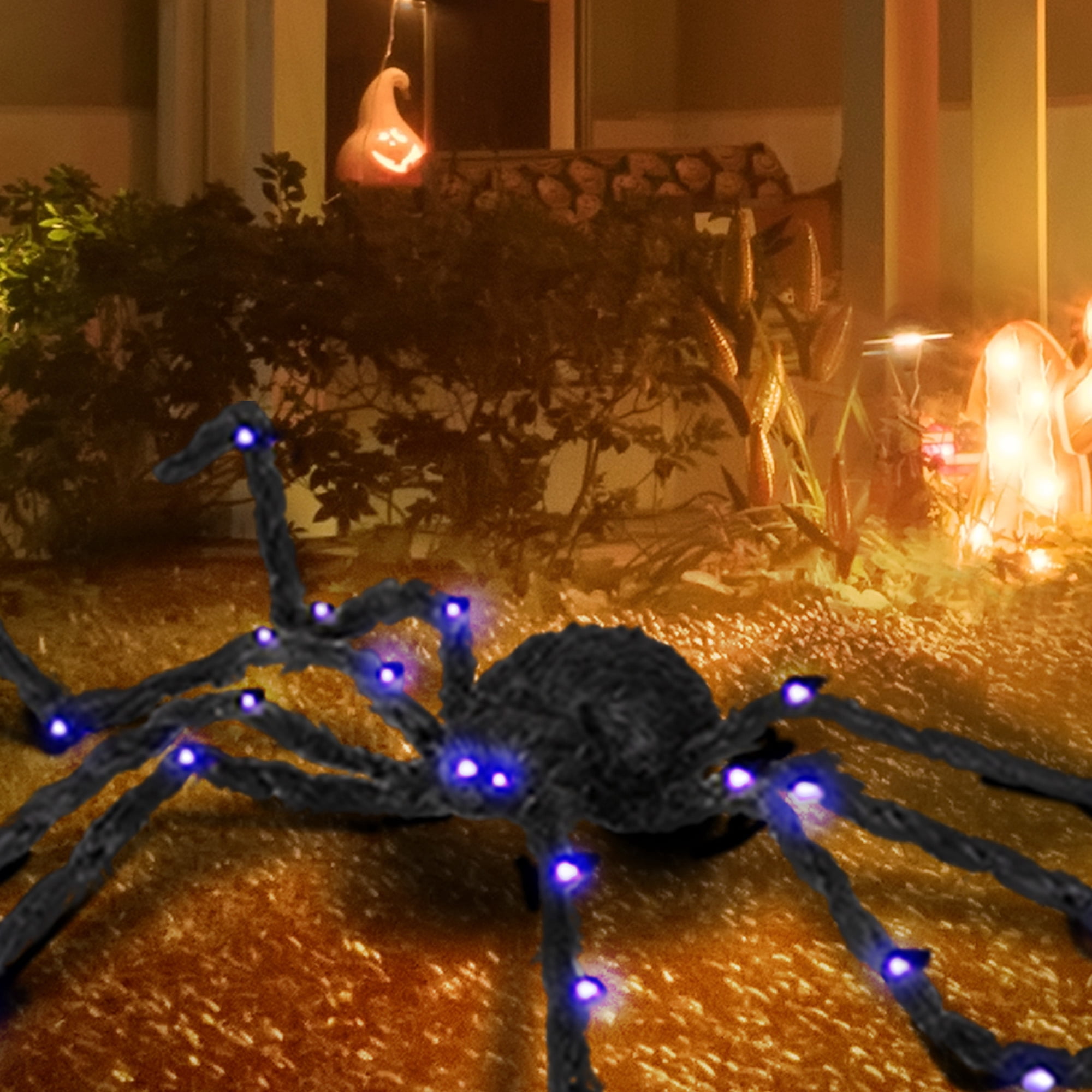 Light-Up Oversized Spider Halloween Decoration 47.2 Inch Purple Glowing Bendable Legs Battery-Operated for Haunted House