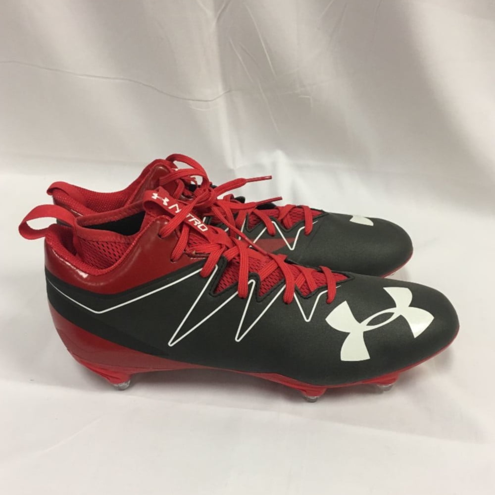 NEW Mens Under Armour Nitro Mid D Football Cleats Red/Grey Size 11 M