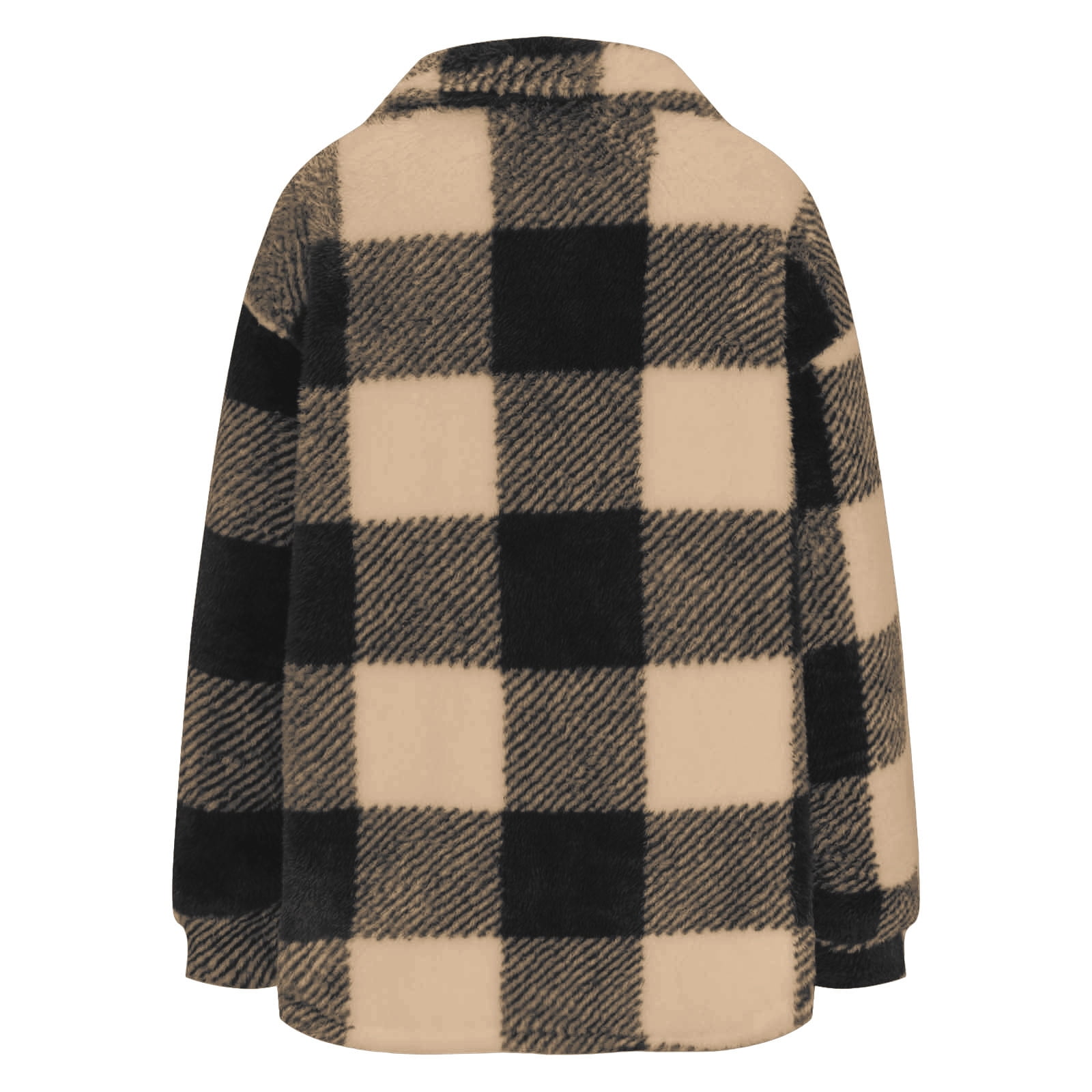 nerohusy Shackets for Women 2024 Winter Warm Fuzzy Fleece Sherpa Plaid Shirt Jackets Plus Size Button Down Long Sleeve Coats Black,L