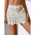 thumbnail image 5 of SZJXBUY Women's Skirt Mini Casual Hollow Out Knit Scalloped Elastic Waist Swimsuit Beach Cover Up Short Skirts Beige,S, 5 of 6