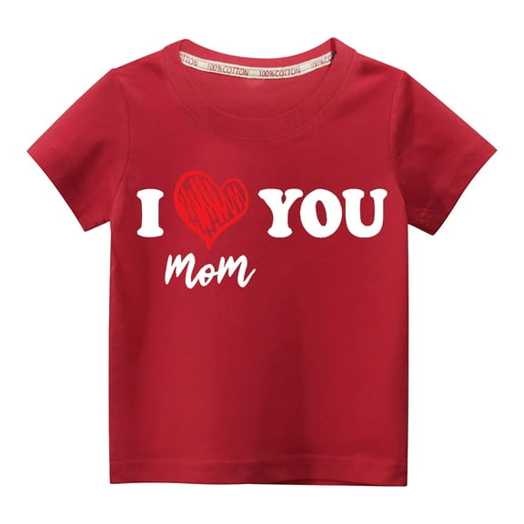 Lilgiuy Toddler Girls Boys Valentine's Day T-Shirt Casual Solid Color Letter Print Heart Graphic Short Sleeve Round Neck Soft Top for First Day of School (Red)