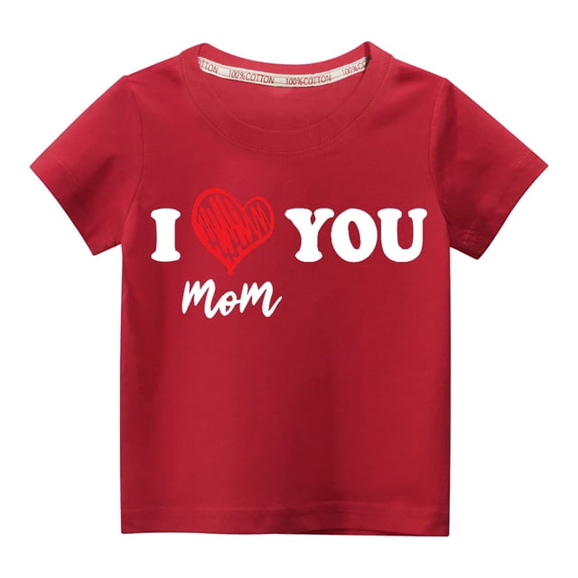 Pisexur Mode Mignon pour Tout-Petits Garçons Filles Couleur Unie Col Rond Saint-Valentin Imprimé Cœur Manches Courtes