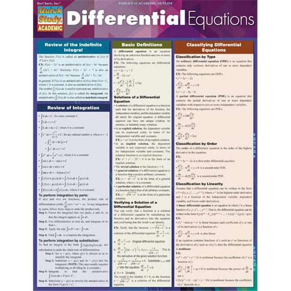 BarCharts  Differential Equations Quickstudy Easel