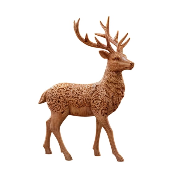 Rysoverian Wood Carved Style Reindeer Resin Figurine, Vintage Christmas Tabletop Decoration for Mantel Shelf Decor