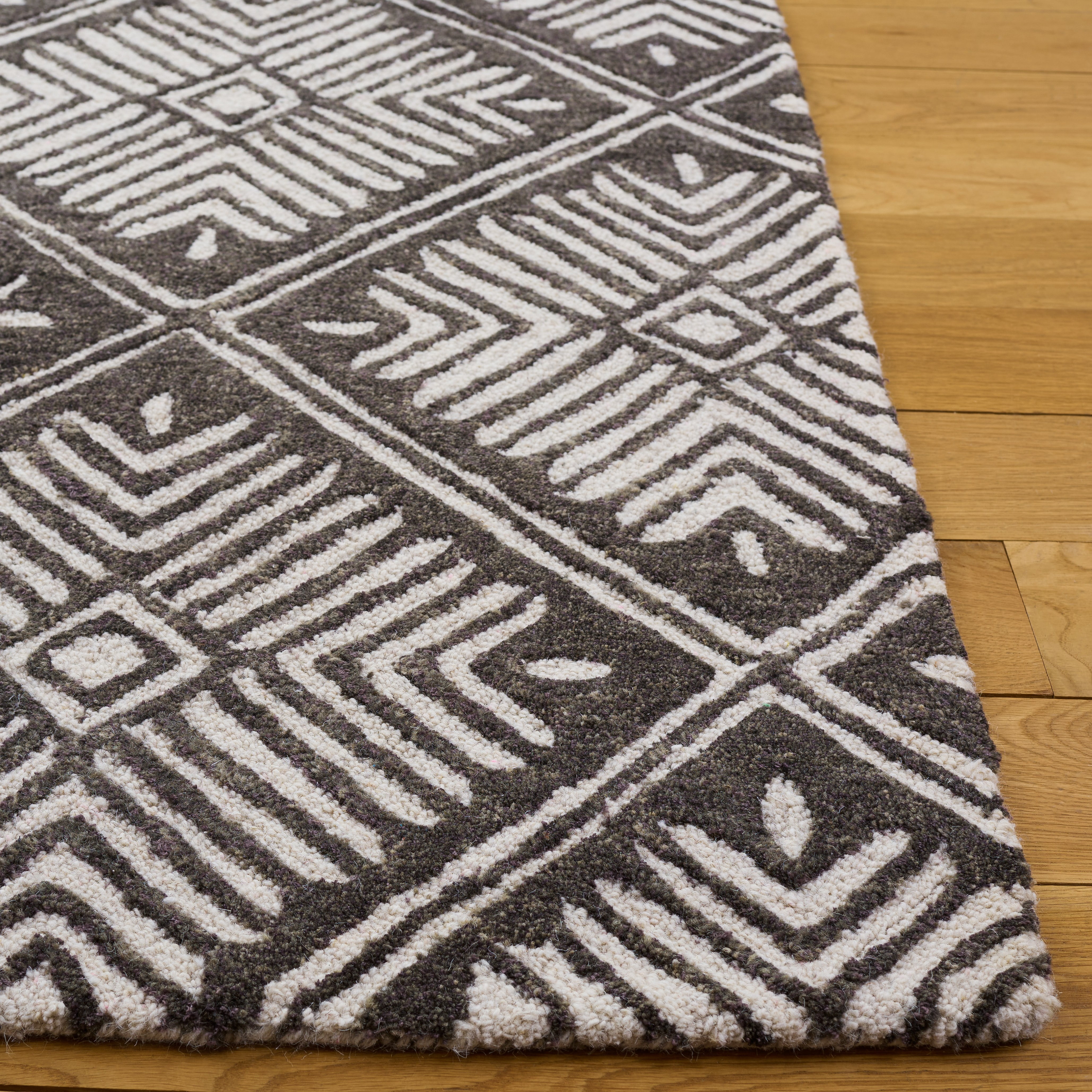 SAFAVIEH Cambridge Jimney Geometric Wool Area Rug, Ivory/Charcoal, 8' x 10'