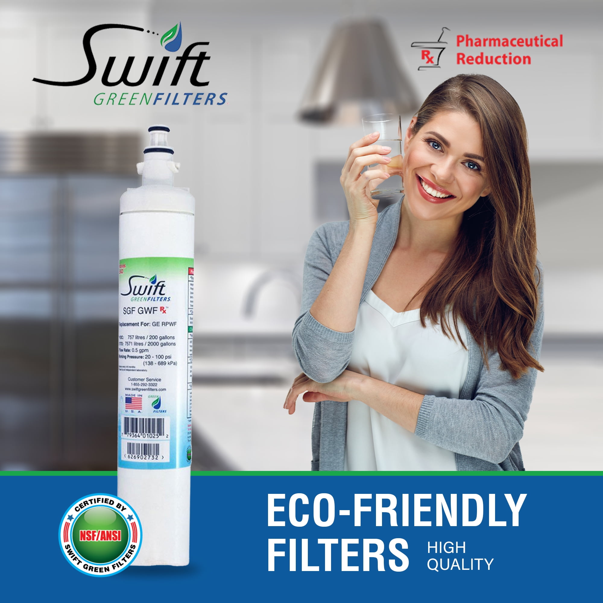 Swift Green Filters SGF-GWF Rx Compatible Refrigerator Water Filter for GWF, RPWF, WSG-4 (1 Pack)