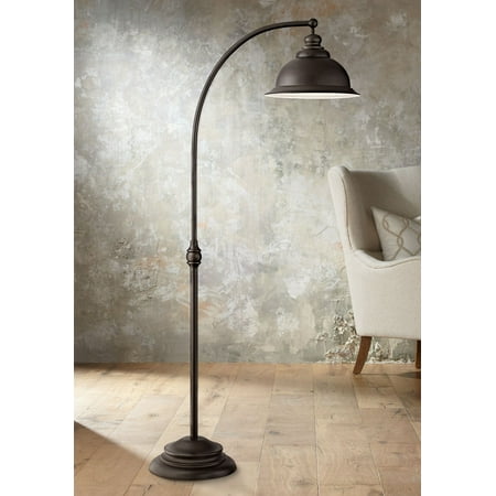Swatch Irony Lady - Franklin Iron Works Farmhouse Arc Floor Lamp Dark Bronze Metal Shade Step Switch for Living Room Reading Bedroom Office
