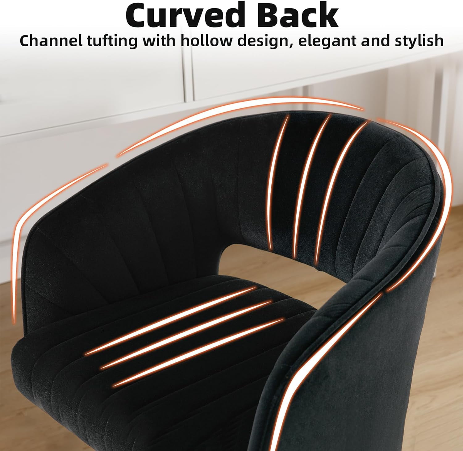 Westice Home Office Desk Chairs, Velvet Rolling Chair, Height Adjustable Swivel Vanity Chair, Ergonomic Chair for Study, Living Room Computer Room, Black