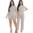 thumbnail image 1 of Conjunto 3 Piezas Blusa Casual con Short y Pantalón a Rayas Outfit Versátil y Cómodo para Mujer, 1 of 5