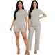 thumbnail image 1 of Conjunto 3 Piezas Blusa Casual con Short y Pantalón a Rayas Outfit Versátil y Cómodo para Mujer, 1 of 5