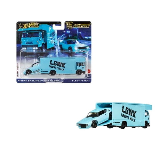 Vehículo de Colección Hot Wheels Collector Auto Transportador Fleet Flyer & Nissan Skyline 2000 GT-R LBWK