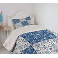 thumbnail image 2 of Ambesonne Navy White Quilted Coverlet 2 Pcs, Portuguese Mosaic, Twin Size, Navy Blue White, 2 of 5