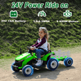 thumbnail image 2 of East doll 24 Volt Ride on Toys Car for Kids, Ride-on Tractor with Trailer, Electric Car for Kids, Power EVA Four Wheeler with Remote Control, 4.3Mph, Music Player, LED Light, Green, 2 of 8