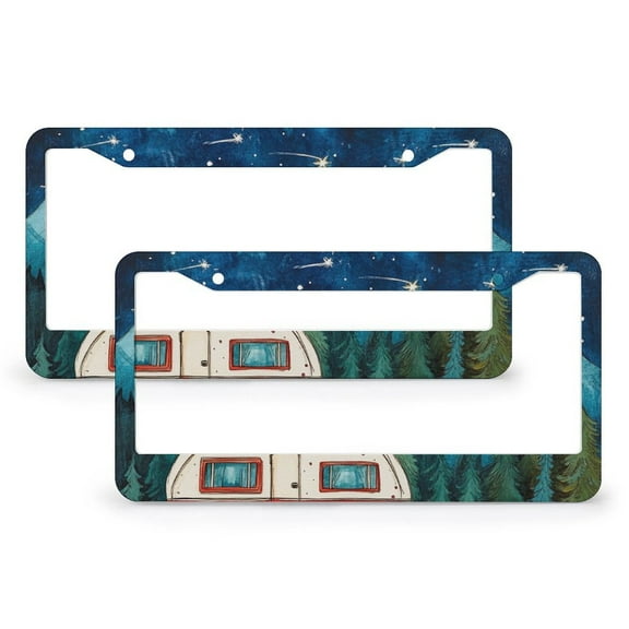 Camping Bear Family License Plate Cover 2 Pack Camping Lovers Car Front License Plate Frame for Women Men US Vehicles Standard 2 Hole Quality Aluminum Metal License Plate Frame