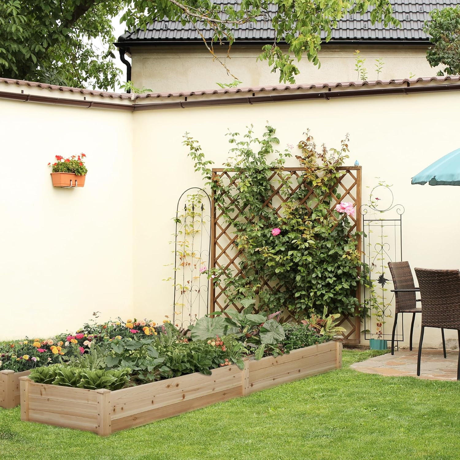 SUNCROWN 8ft x 2ft Outdoor Wooden Raised Garden Bed Elevated Planter Box Stand for Vegetables Fruits Herb Grow, Patio or Yard Gardening,Freestanding Garden Planter