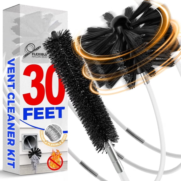 30Feet Dryer Vent Cleaner Kit , Dryer Vent Hose Cleaning Brush , Flexible Dryer Lint Remover , Synthetic Brush Head Use with or Without a Power Drill, Dryer Vent Cleaning Kit
