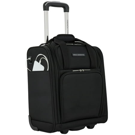 French Connection 16-Inch Rolling Under Seater Luggage with USB Port, Black